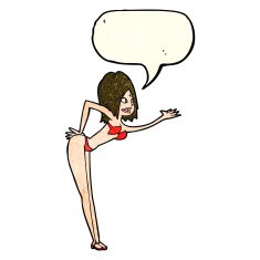 cartoon woman in bikini with speech bubble N19