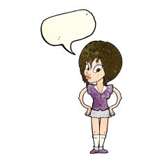 cartoon woman with hands on hips speech bubble N80
