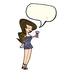 cartoon woman at party with speech bubble N7