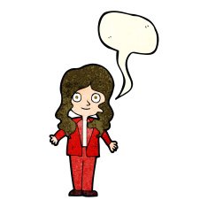 cartoon friendly business woman with speech bubble N4