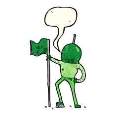 cartoon astronaut planting flag with speech bubble N4