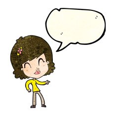 cartoon happy woman pointing with speech bubble N22