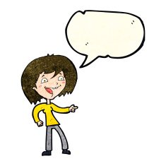 cartoon woman laughing and pointing with speech bubble N2