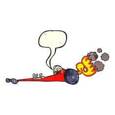 cartoon drag racer with speech bubble N2