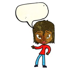 cartoon relaxed woman pointing with speech bubble N3