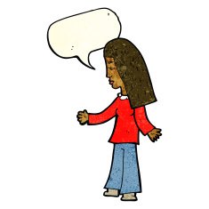 cartoon woman with open arms speech bubble N35