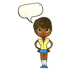 cartoon annoyed girl with speech bubble N8