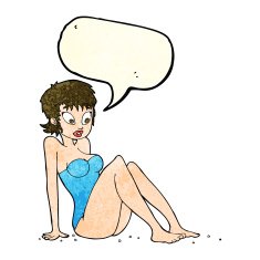 cartoon woman in swimsuit with speech bubble N4