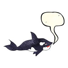 cartoon killer whale with speech bubble N3