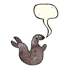 cartoon happy seal with speech bubble N7