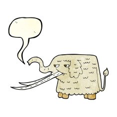cartoon woolly mammoth with speech bubble N4