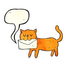 cartoon cat carrying letter with speech bubble N4