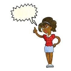 cartoon woman with idea speech bubble N95