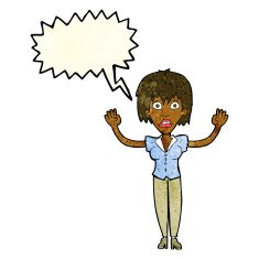 cartoon woman stressing out with speech bubble N7