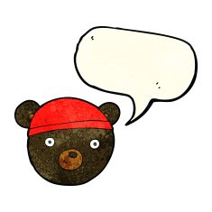 cartoon black bear face with speech bubble N10
