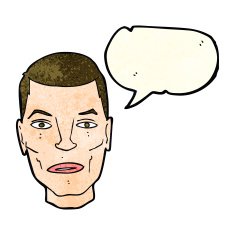 cartoon serious male face with speech bubble N4