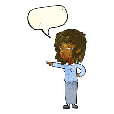 cartoon woman pointing with speech bubble N82