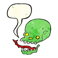 cartoon spooky skull with speech bubble N54