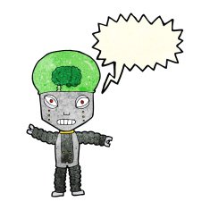 cartoon future robot with speech bubble N4