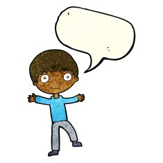 Cartoon happy boy with speech bubble N85