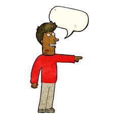 cartoon man pointing with speech bubble N70
