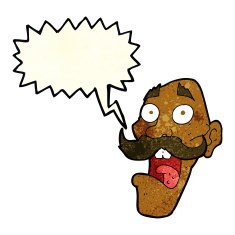 cartoon frightened old man with speech bubble N10