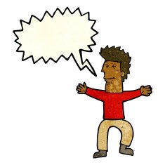 cartoon stressed out man with speech bubble N7