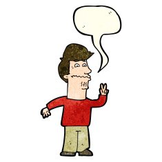 cartoon man giving peace sign with speech bubble N21