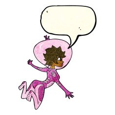 cartoon space woman with speech bubble N10