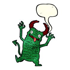 cartoon demon with speech bubble N4