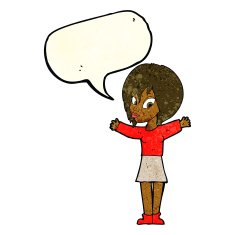 cartoon woman with open arms speech bubble N37