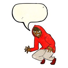 cartoon mischievous boy in hooded top with speech bubble N3