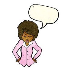 cartoon woman with hands on hips speech bubble N81