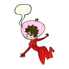cartoon space woman with speech bubble N11