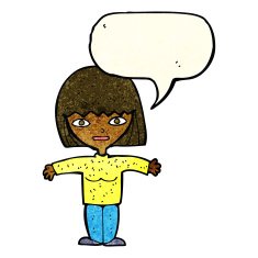 cartoon woman with open arms speech bubble N38