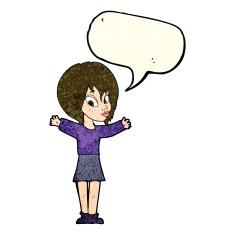 cartoon woman with open arms speech bubble N39
