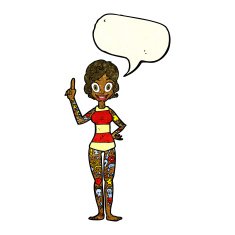cartoon woman covered in tattoos with speech bubble N4