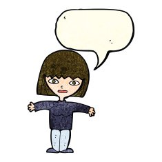 cartoon woman with open arms speech bubble N40