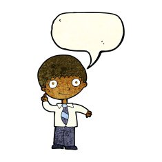 cartoon school boy with idea speech bubble N12