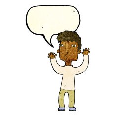 cartoon anxious man with speech bubble N3