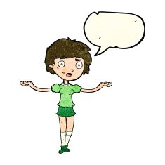 cartoon woman spreading arms with speech bubble N4