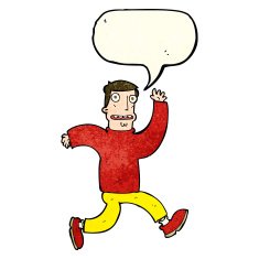 cartoon terrified man with speech bubble N80