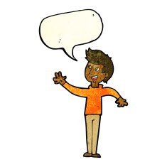 cartoon man waving with speech bubble N12