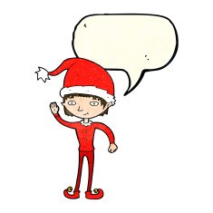 cartoon waving christmas elf with speech bubble N4