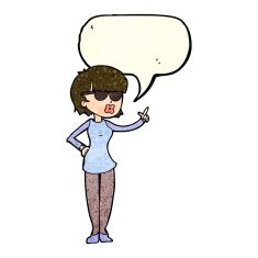 cartoon woman wearing spectacles with speech bubble N13