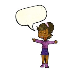 cartoon happy woman pointing with speech bubble N23