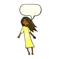 cartoon ghost like girl with speech bubble N3