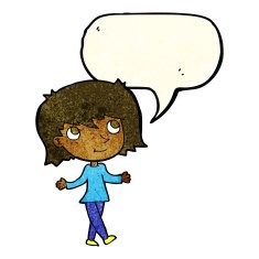 cartoon girl with no worries speech bubble N3