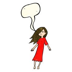 cartoon ghost like girl with speech bubble N4