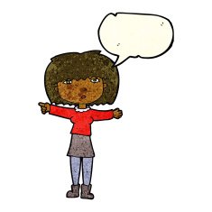 cartoon girl pointing with speech bubble N6